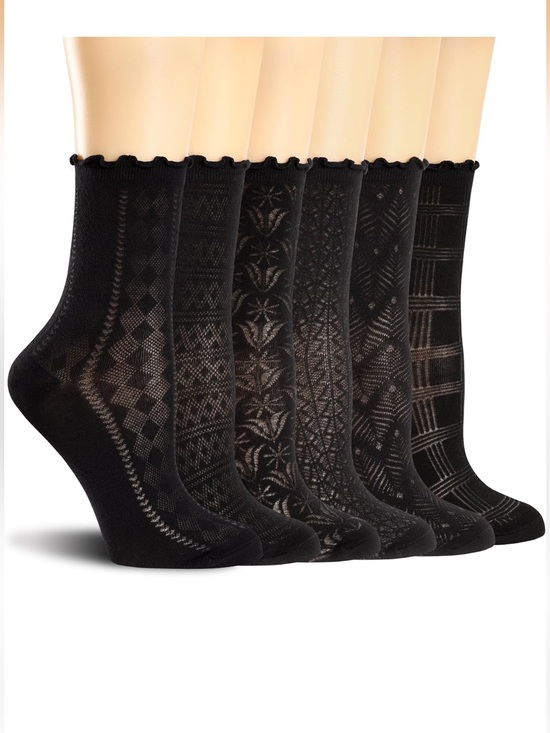 Accessories - 6-Pack Black Patterned Women's Crew Socks